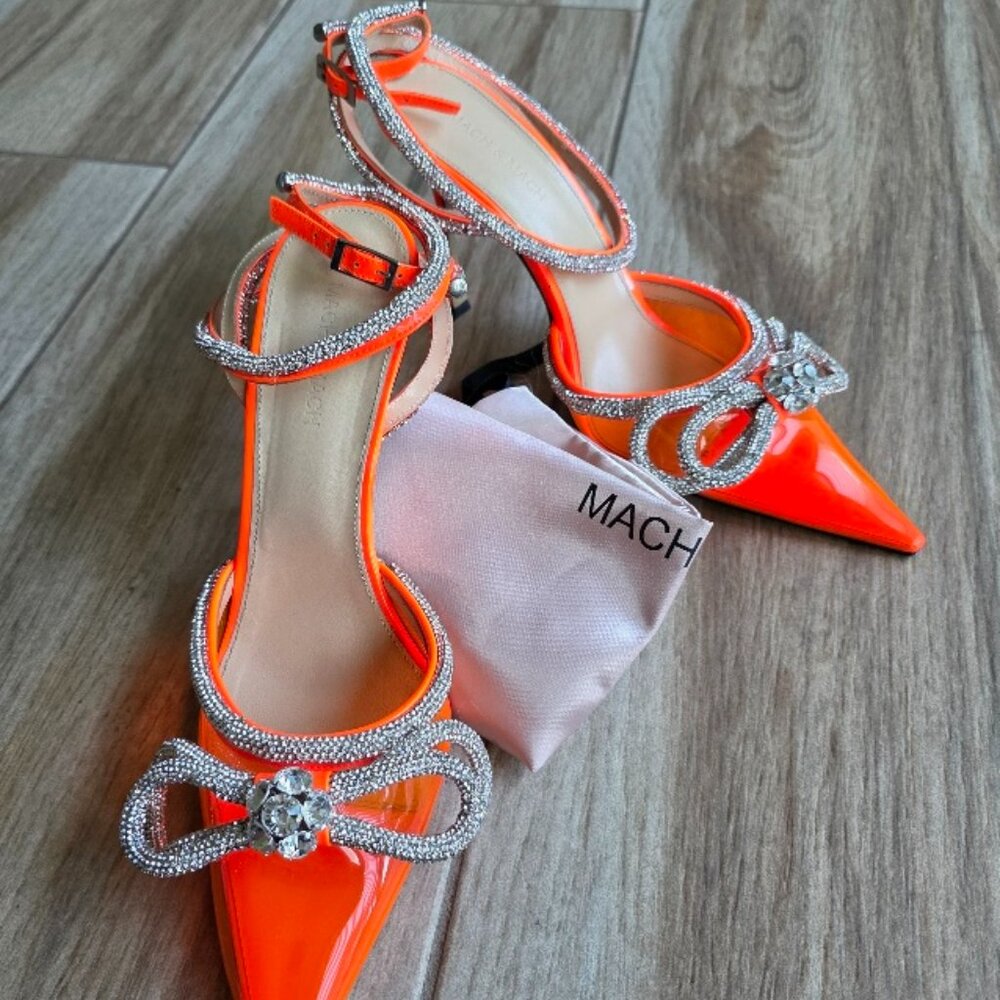 MACH & MACH PVC & ORANGE PATENT LEATHER EMBELLISHED CRYSTAL DB BOW PUMPS EUR. 40 - Picture 2 of 14